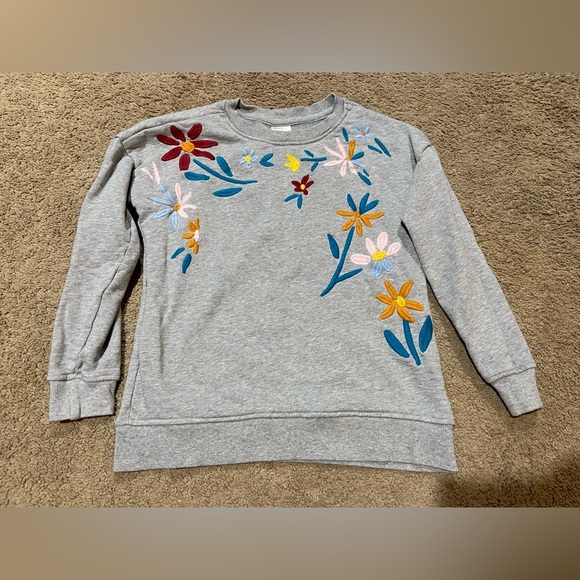Hanna Andersson Easy Art Sweatshirt Girls Sz 130Cm US 8 Gray Embroidered Floral - Picture 1 of 8